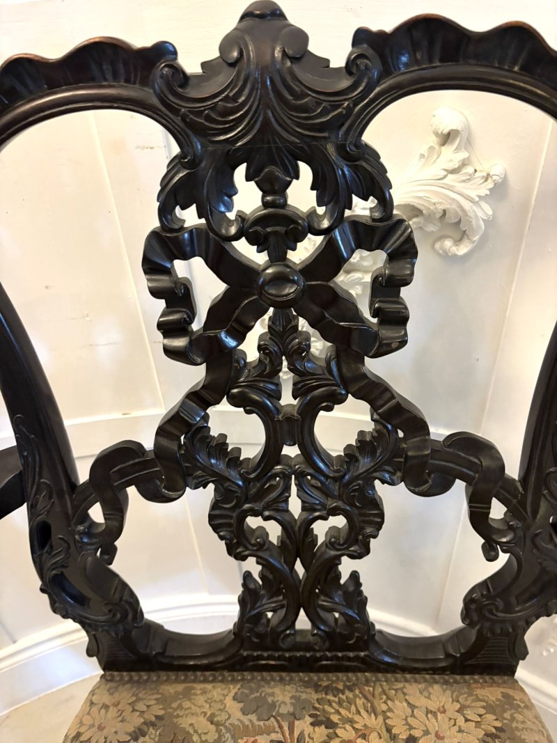 Antique Exceptional Victorian Carved Mahogany Chippendale Style Ribbon Back Desk Chair - Image 9